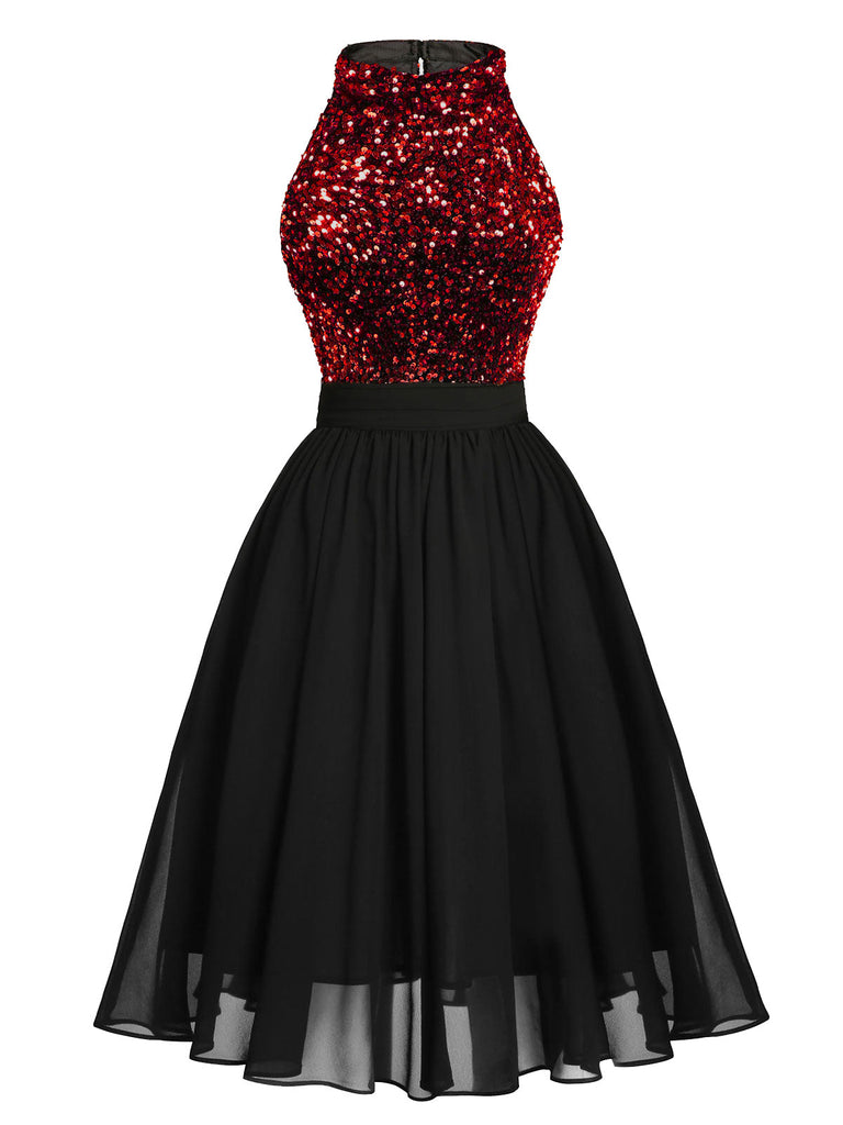 Abito con glitter oro patchwork rosso anni '50