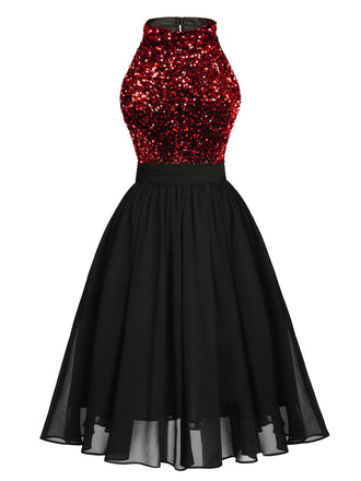 Abito con glitter oro patchwork rosso anni '50