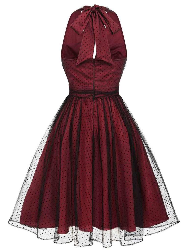 Abito a rete pois scollo all'americana rosso anni '50