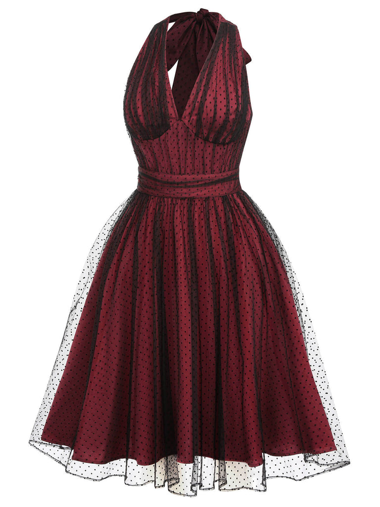 Abito a rete pois scollo all'americana rosso anni '50
