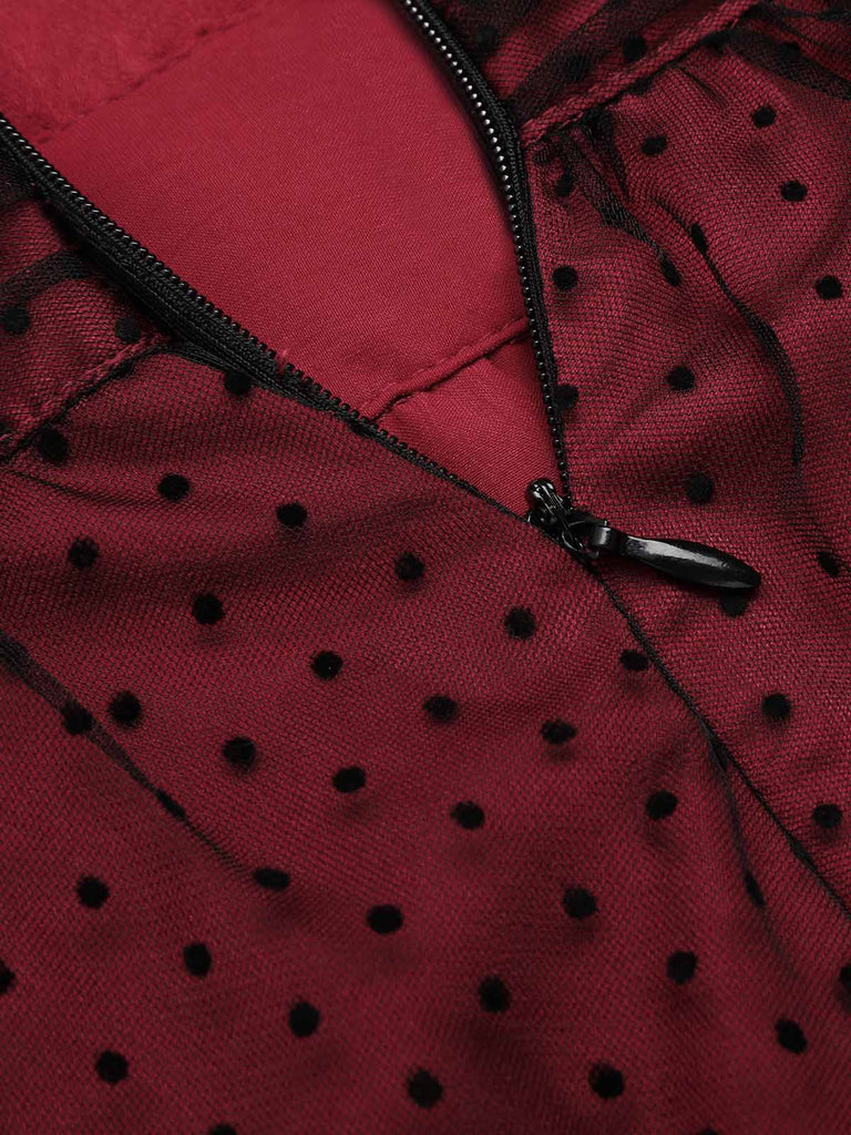 Abito a rete pois scollo all'americana rosso anni '50