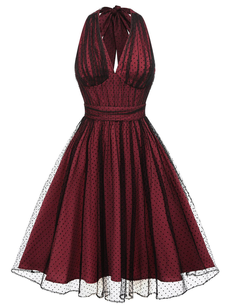 Abito a rete pois scollo all'americana rosso anni '50