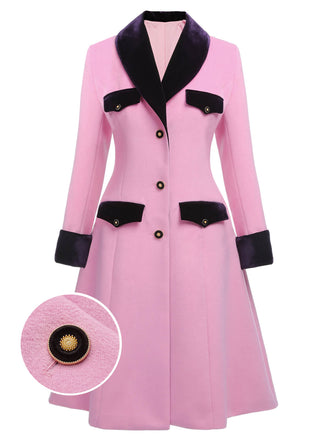 Cappotto in velluto con bottoni patchwork rosa anni '30