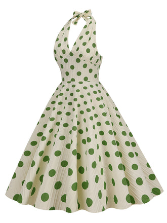 Abito a ruota con a pois  scollo all'americana anni '50