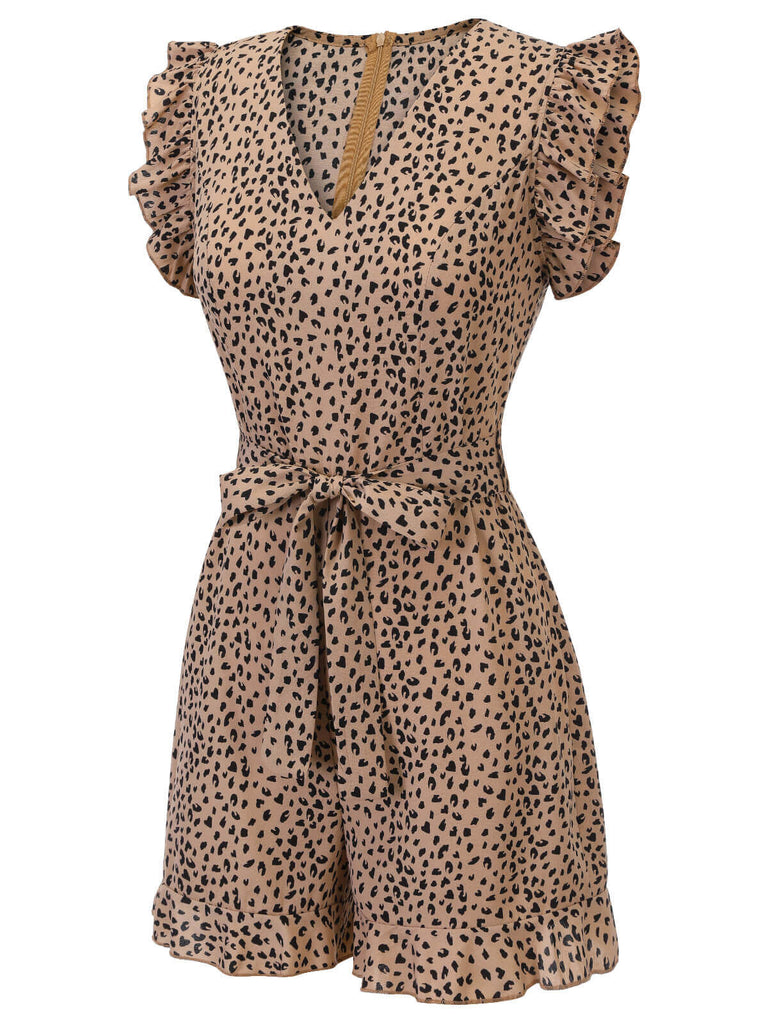 Tuta corta scollo a V maniche a sbuffo stampa leopardo anni '30