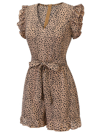 Tuta corta scollo a V maniche a sbuffo stampa leopardo anni '30