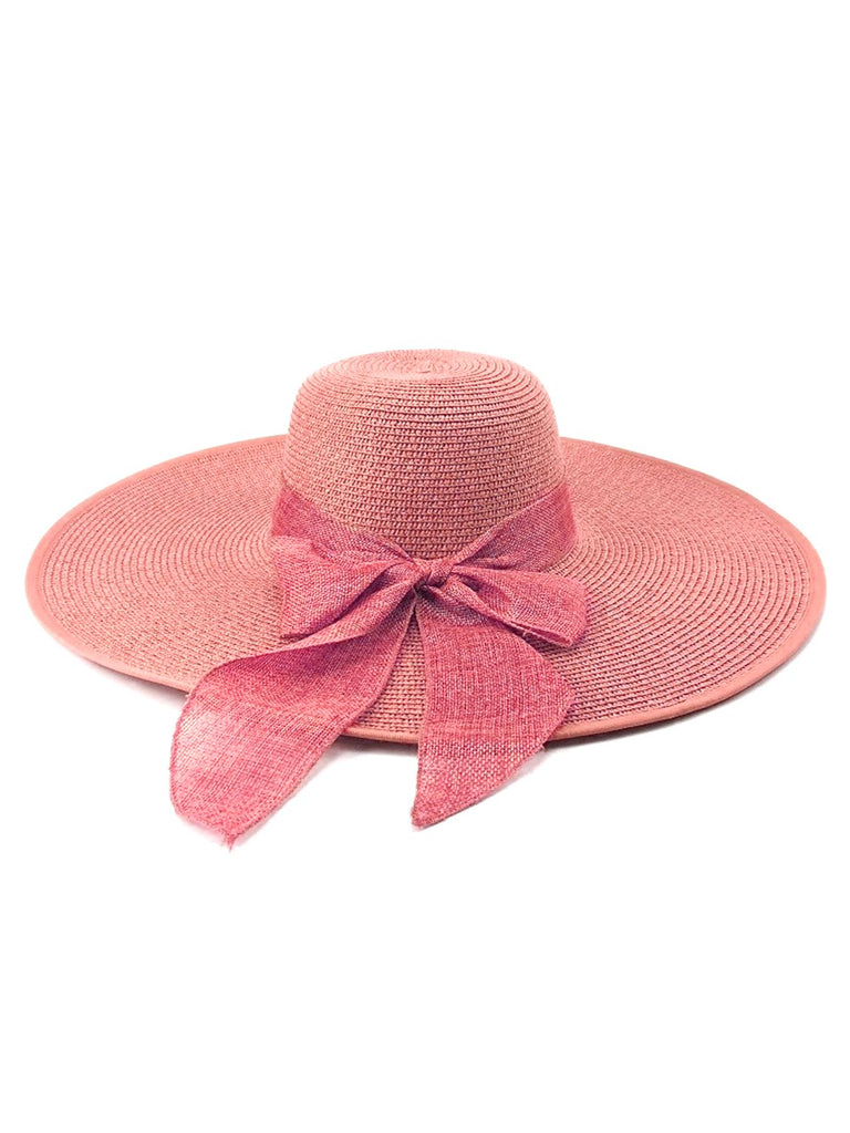 Cappello da sole in rafia a tesa larga con nastro