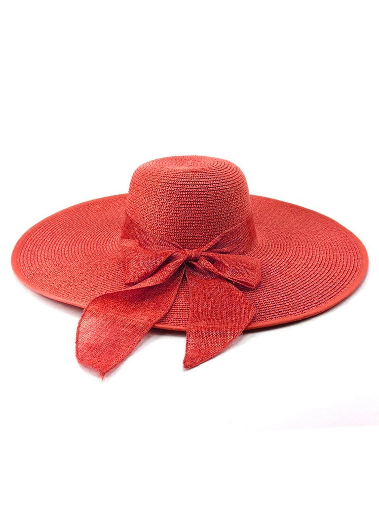 Cappello da sole in rafia a tesa larga con nastro
