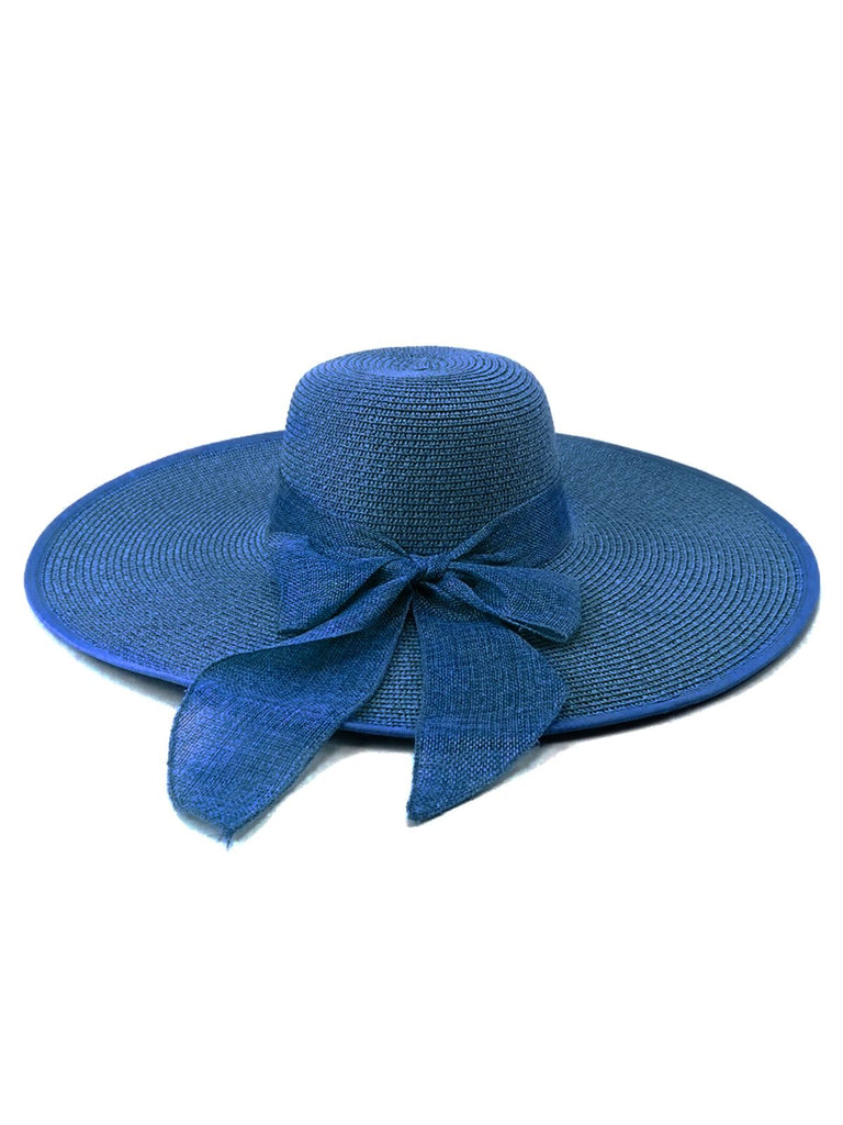 Cappello da sole in rafia a tesa larga con nastro