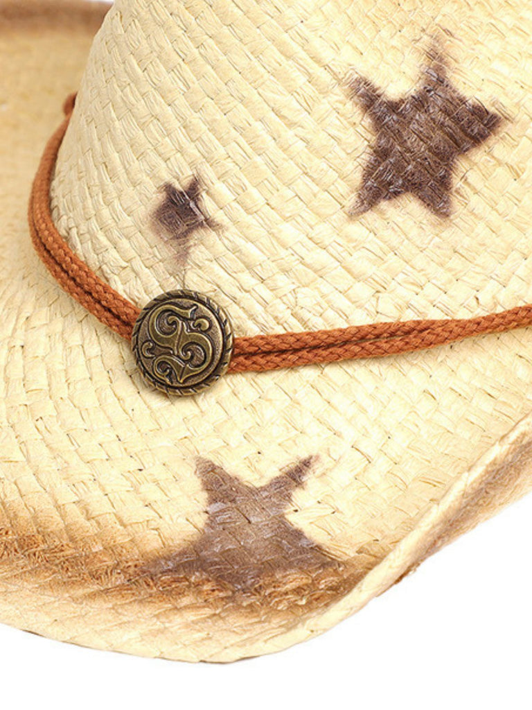 Cappello da sole a tesa larga con stella da cowgirl