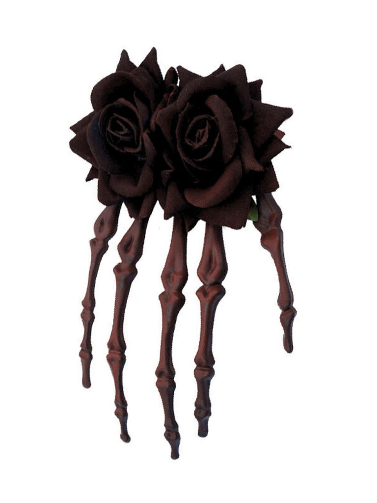 Forcina per capelli a forma di mano scheletrica e rose