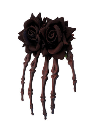 Forcina per capelli a forma di mano scheletrica e rose