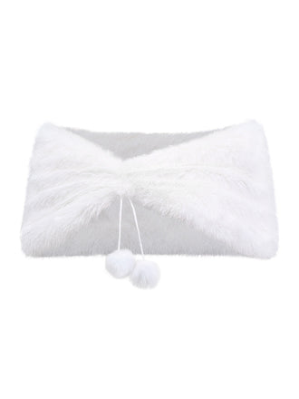 Scialle con pompon in pelliccia sintetica bianco anni '70