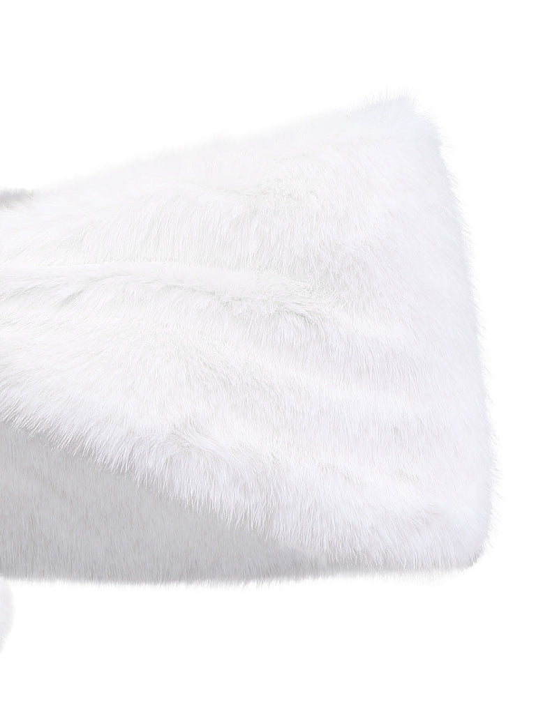 Scialle con pompon in pelliccia sintetica bianco anni '70