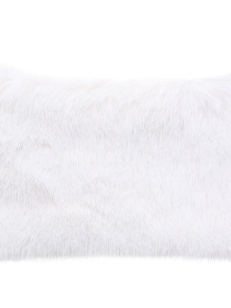 Scialle con pompon in pelliccia sintetica bianco anni '70