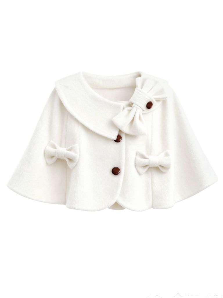 Mantella con fiocco e collo rotondo bianco anni '50