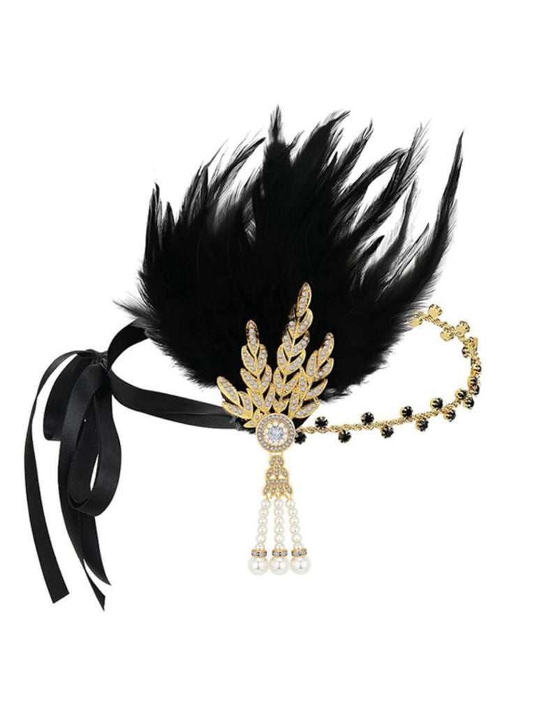 Cerchietto da ballo con piume e strass in stile Gatsby anni '20