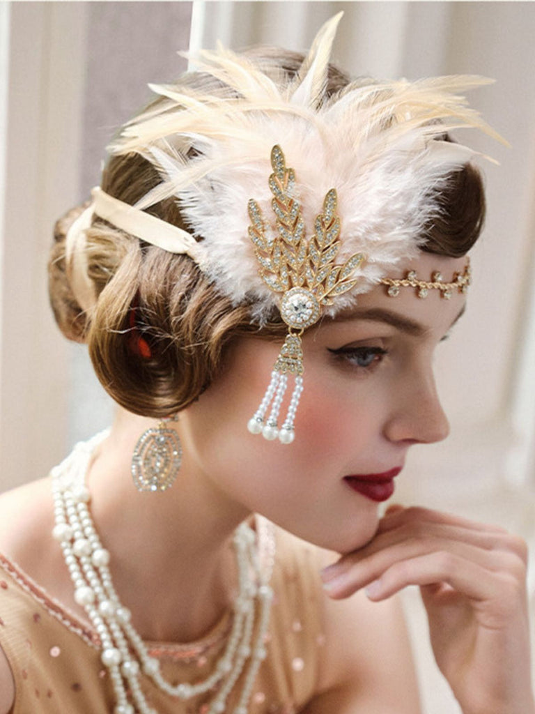 Cerchietto da ballo con piume e strass in stile Gatsby anni '20