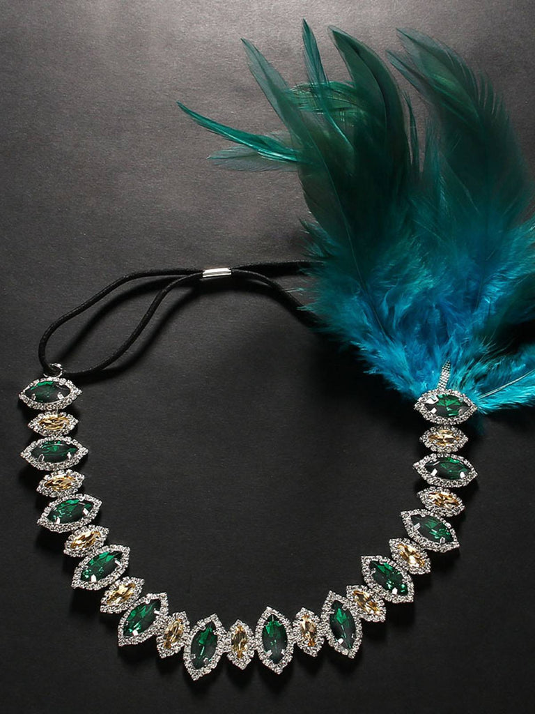 Cerchietto Gatsby con piume di pavone e strass anni '20