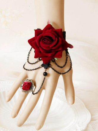 Braccialetto retrò con rosa e anello rosso Halloween