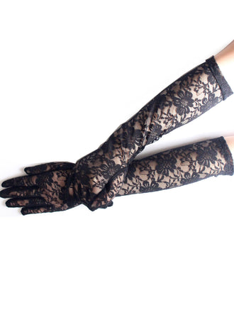 Guanti in pizzo floreale vintage nero