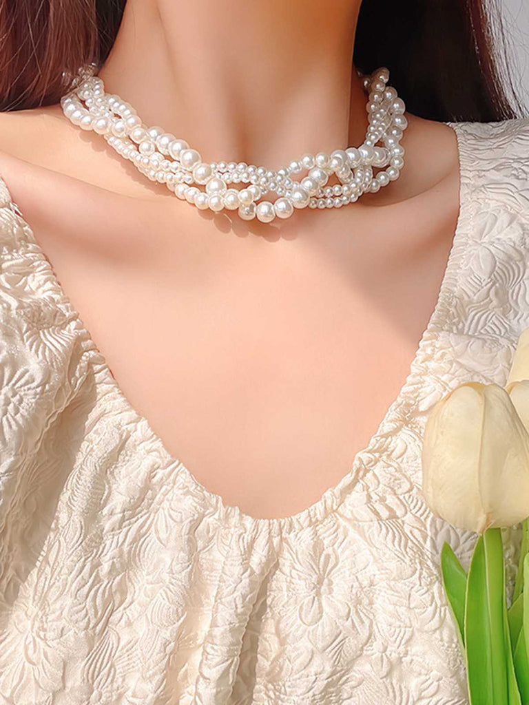 Collana con ciondolo di perle multistrato retrò
