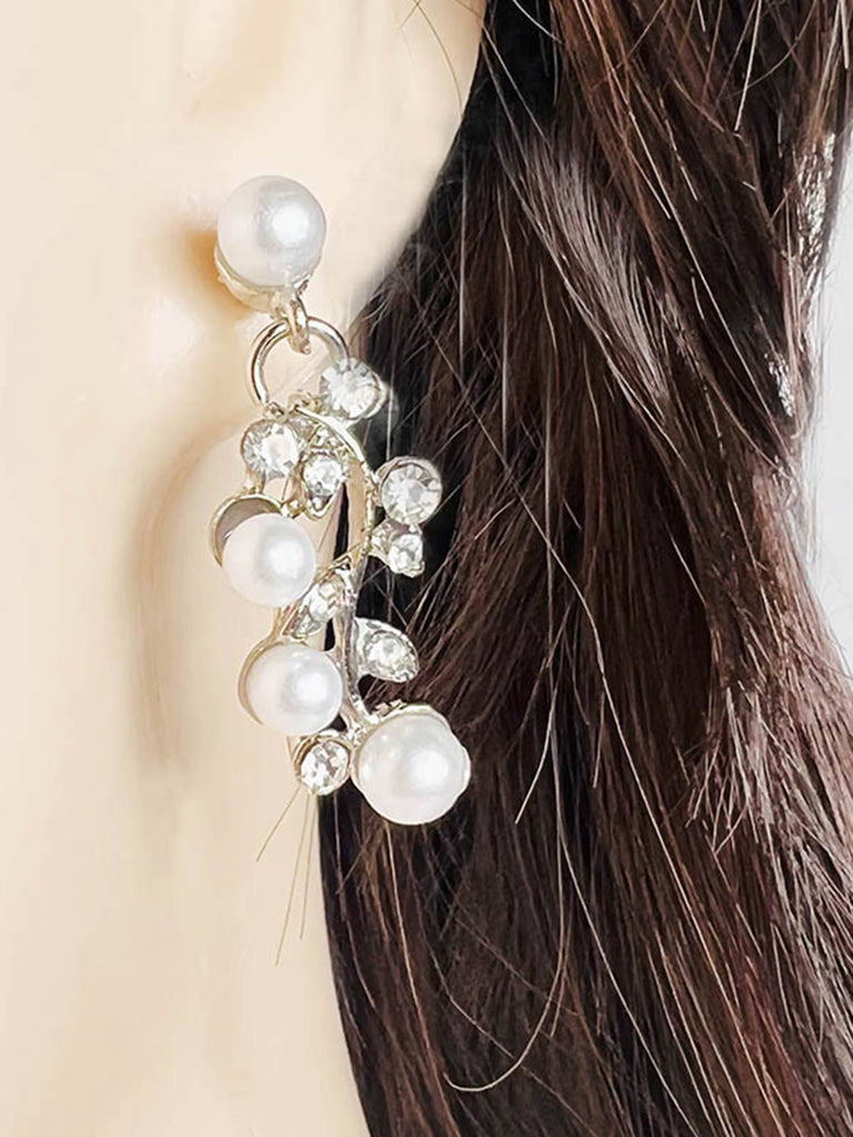 Set di collana e orecchini con foglie di perle bianche e strass