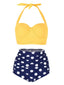 Bikini a pieghe scollo a V e pois anni '50
