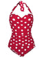 Costume da bagno intero scollo a V pois anni '50