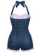 Costumi intero a quadri con fiocco blu e verde anni '50