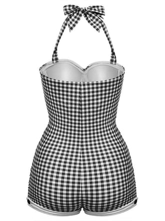 Costumi intero plaid in percalle nodo a fiocco cavezza nero anni '50