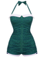 Costumi intero pois in percalle nodo a fiocco cavezza verde scuro anni '50
