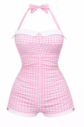 [Pre-Vendita] Costume Intero Arancione a Quadretti Halter con Fiocco Anni '50 2