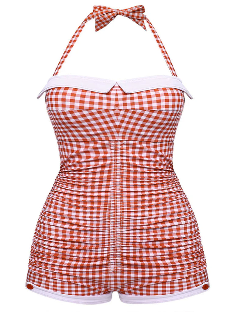 [Taglie Forti] Costume da bagno intero ferretto quadri giallo anni '50