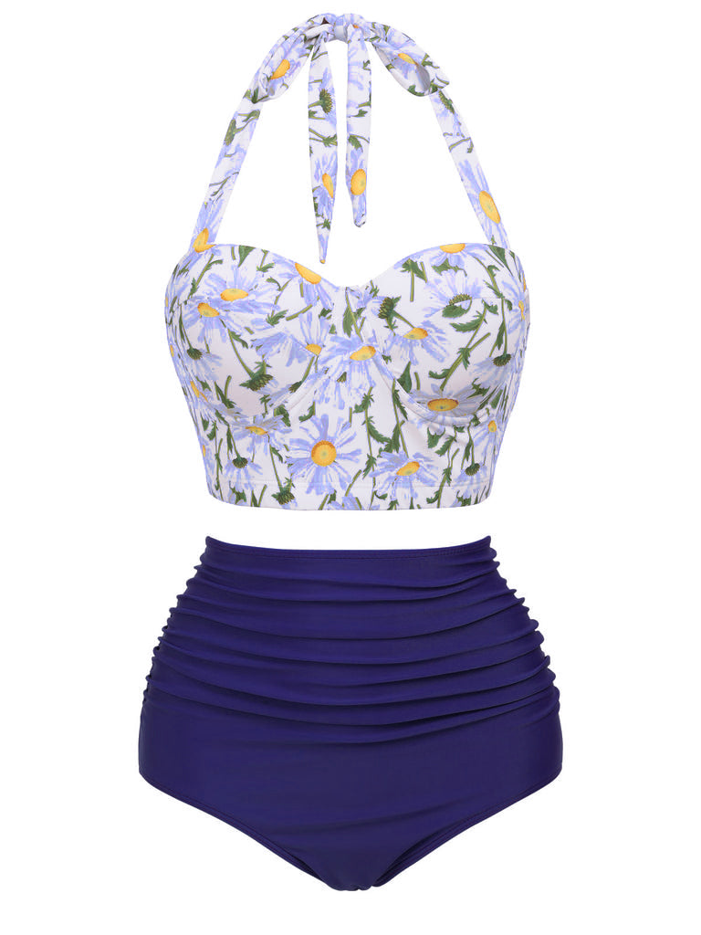 Bikini scollo all'americana lacci floreale anni '50