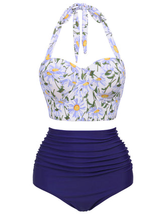 Bikini scollo all'americana lacci floreale anni '50