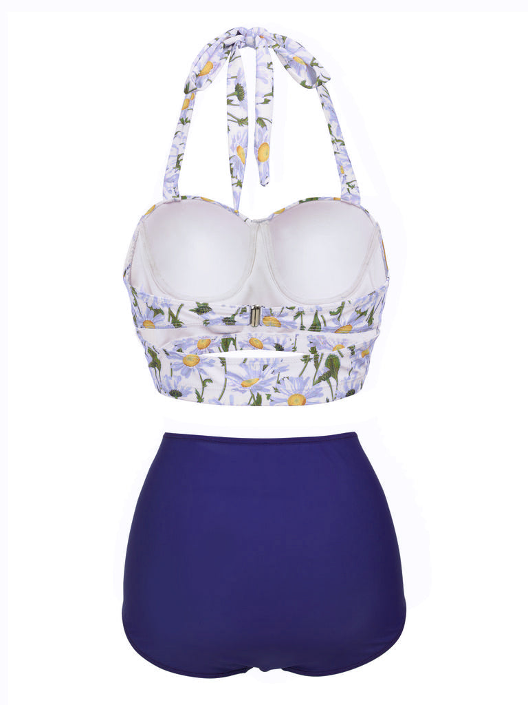 Bikini scollo all'americana lacci floreale anni '50