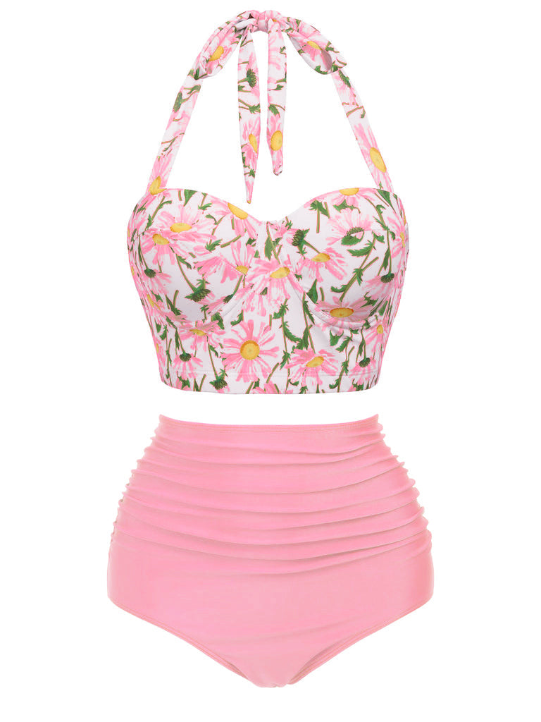 Bikini scollo all'americana lacci floreale anni '50