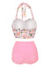 Bikini scollo all'americana lacci floreale anni '50
