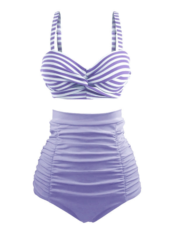 Bikini a righe spalline colorblock retrò verde anni '40
