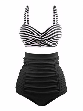 Bikini a righe spalline colorblock retrò verde anni '40
