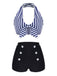 Bikini con ferretto fiocco a righe retrò blu anni '50