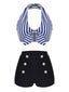 Bikini con ferretto fiocco a righe retrò blu anni '50