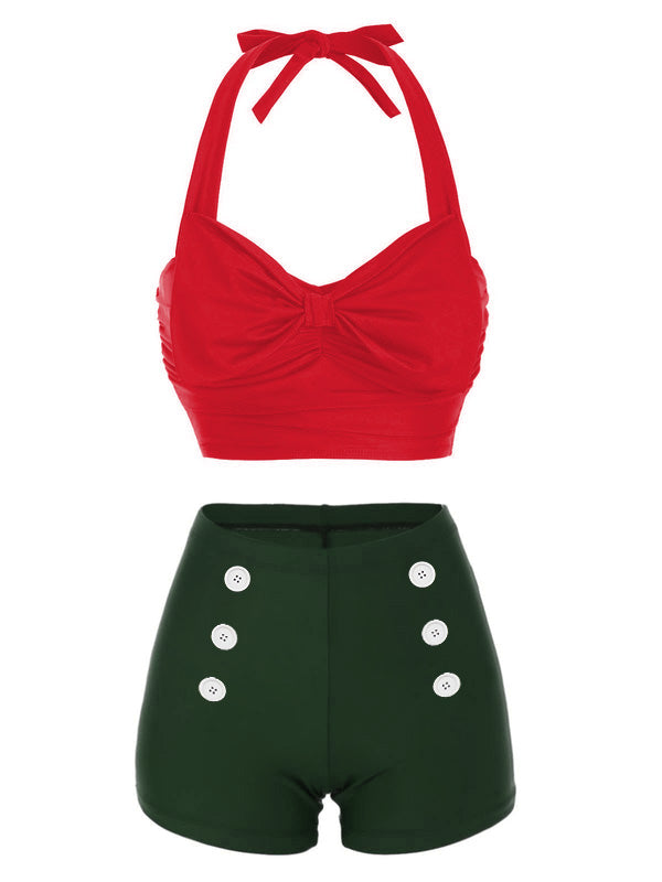 Set bikini con fiocco rosso anni '50