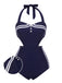 Costumi intero blu navy scollo a V e scollo a V anni '30