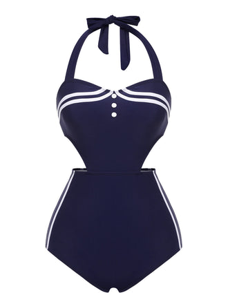 Costumi intero blu navy scollo a V e scollo a V anni '30