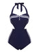Costumi intero blu navy scollo a V e scollo a V anni '30