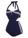 Costumi intero blu navy scollo a V e scollo a V anni '30