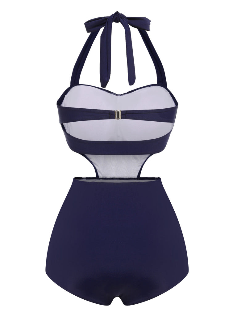 Costumi intero blu navy scollo a V e scollo a V anni '30