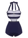 Costumi intero blu navy scollo a V e scollo a V anni '30